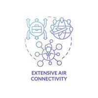 Extensive air connectivity blue gradient concept icon. Network connectivity abstract idea thin line illustration. Business travel. Isolated outline drawing. Roboto-Medium, Myriad Pro-Bold fonts used vector