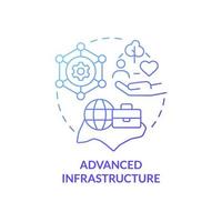 Advanced infrastructure blue gradient concept icon. Strong economic growth and development abstract idea thin line illustration. Isolated outline drawing. Roboto-Medium, Myriad Pro-Bold fonts used vector