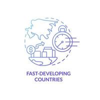 Fast-developing countries blue gradient concept icon. Rapid urbanization abstract idea thin line illustration. High-growth economy. Isolated outline drawing. Roboto-Medium, Myriad Pro-Bold fonts used vector