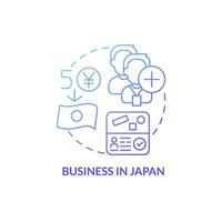 Business in Japan blue gradient concept icon. Attracting foreign investment abstract idea thin line illustration. Skilled workforce. Isolated outline drawing. Roboto-Medium, Myriad Pro-Bold fonts used vector