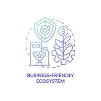 Business-friendly ecosystem blue gradient concept icon. Innovation capabilities abstract idea thin line illustration. Financial hub. Isolated outline drawing. Roboto-Medium, Myriad Pro-Bold fonts used vector