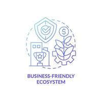 Business-friendly ecosystem blue gradient concept icon. Innovation capabilities abstract idea thin line illustration. Financial hub. Isolated outline drawing. Roboto-Medium, Myriad Pro-Bold fonts used vector