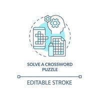 Solve crossword puzzle turquoise concept icon. Morning exercises for mind abstract idea thin line illustration. Isolated outline drawing. Editable stroke. Roboto-Medium, Myriad Pro-Bold fonts used vector