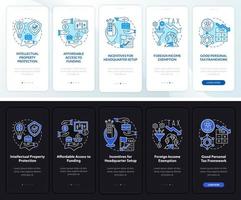 comenzando un nuevo negocio en modo día y noche incorporando la pantalla de la aplicación móvil. tutorial 5 pasos páginas de instrucciones gráficas con conceptos lineales. interfaz de usuario, ux, plantilla de interfaz gráfica de usuario. innumerables fuentes pro-negrita y regulares utilizadas vector