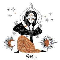 la chica hace yoga. om meditación. posiciones de yoga namasté. vector. vector