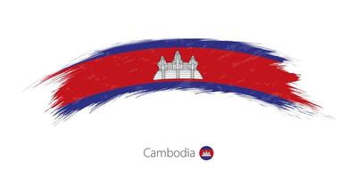 Flag of Cambodia in rounded grunge brush stroke. vector