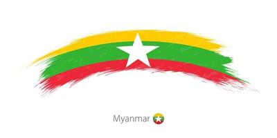 Flag of Myanmar in rounded grunge brush stroke. vector