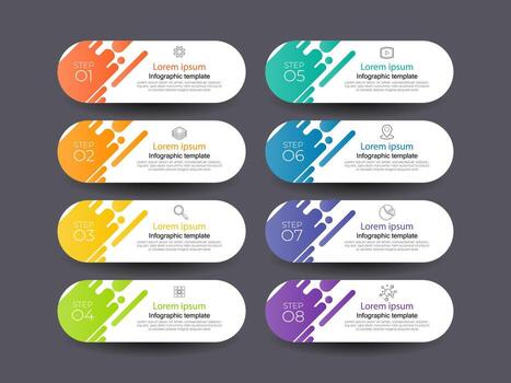 Modern infographics business design with 8 option concepts, parts, steps or processes can be used for workflow layout, diagram, number options, web design. infographic element. vector