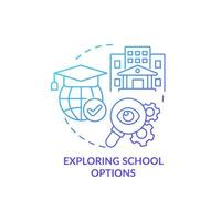 Exploring school options blue gradient concept icon. Things to consider when move abstract idea thin line illustration. Education opportunities for kids. Vector isolated outline color drawing