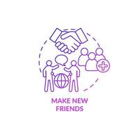 Make new friends purple gradient concept icon. Adjust to living abroad abstract idea thin line illustration. Meet new people. Be sociable and club together. Vector isolated outline color drawing