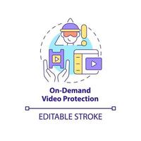 On-demand video protection concept icon. Content to protect from piracy abstract idea thin line illustration. Unlicensed movie stream prevention. Vector isolated outline color drawing. Editable stroke