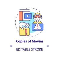 Copies of movies concept icon. Illegal duplication abstract idea thin line illustration. Illicit streaming service. Pirated films. Vector isolated outline color drawing. Editable stroke