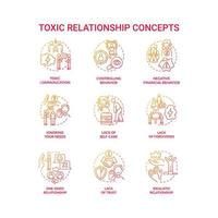 Relationship violence concept icons set. Manipulative and lying partner. Forgiveness and trust absence. Hostile connection idea thin line color illustrations. Vector isolated outline drawings