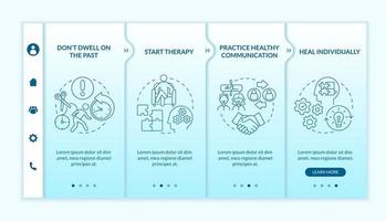 Moving forward onboarding vector template. Start psychotherapy. Responsive mobile website with icons. Web page walkthrough 4 step screens. Breakup recovery color concept with linear illustrations