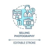 Selling photography blue concept icon. Making money online approach abstract idea thin line illustration. Selling photos online. Vector isolated outline color drawing. Editable stroke