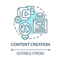 Content creation blue concept icon. Online entrepreneur skill abstract idea thin line illustration. Generating topic ideas. Digital marketing. Vector isolated outline color drawing. Editable stroke