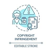 Copyright infringement blue concept icon. Online entrepreneurship risk abstract idea thin line illustration. Demonstrating ownership rights. Vector isolated outline color drawing. Editable stroke