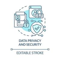 icono de concepto azul de seguridad y privacidad de datos. Ilustración de línea delgada de idea abstracta de riesgo de emprendimiento en línea. cifrar archivos confidenciales. dibujo de color de contorno aislado vectorial. trazo editable vector