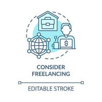 Consider freelancing blue concept icon. Making money online method abstract idea thin line illustration. Contract worker. Self-employed person. Vector isolated outline color drawing. Editable stroke