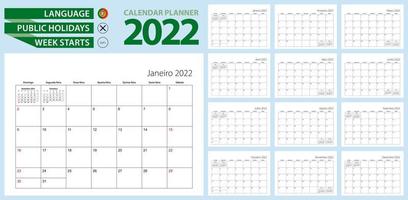 Portuguese calendar planner for 2022. Portuguese language, week starts from Sunday. Vector template.