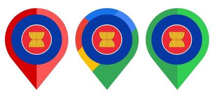 icono de marcador de mapa plano con bandera asean aislado sobre fondo blanco vector