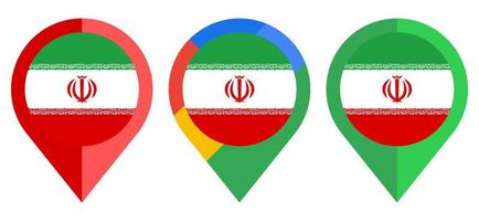 icono de marcador de mapa plano con bandera de irán aislado sobre fondo blanco vector