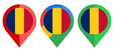 icono de marcador de mapa plano con bandera de rumania aislado sobre fondo blanco
