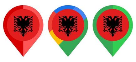 icono de marcador de mapa plano con bandera de albania aislado sobre fondo blanco vector