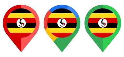 icono de marcador de mapa plano con bandera de uganda aislado sobre fondo blanco