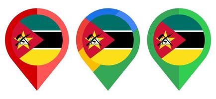 icono de marcador de mapa plano con bandera de mozambique aislado sobre fondo blanco vector