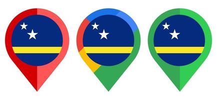 icono de marcador de mapa plano con bandera de curacao aislado sobre fondo blanco vector