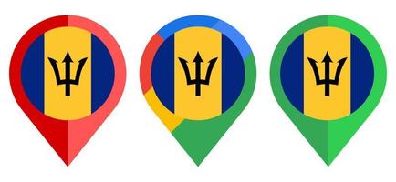 icono de marcador de mapa plano con bandera de barbados aislado sobre fondo blanco vector