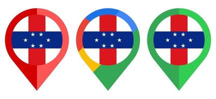 icono de marcador de mapa plano con bandera de antillas holandesas aislada sobre fondo blanco