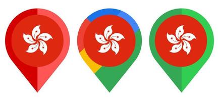 icono de marcador de mapa plano con bandera de Hong Kong aislado sobre fondo blanco vector