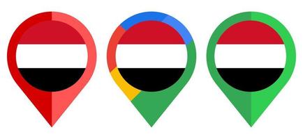 icono de marcador de mapa plano con bandera de yemen aislado sobre fondo blanco vector