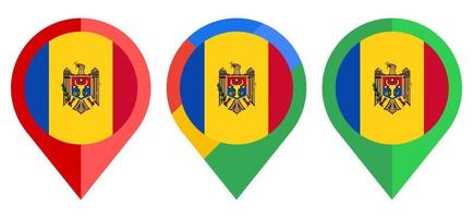 icono de marcador de mapa plano con bandera de Moldavia aislado sobre fondo blanco vector