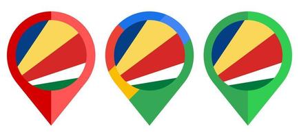 icono de marcador de mapa plano con bandera de seychelles aislado sobre fondo blanco vector