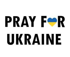 Pray For Ukraine Heart Symbol Emblem With Flag Abstract Vector Design Black