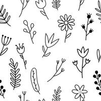 Seamless pattern with flowers. Hand draw black flowers. Doodle style. White background. Vector illustration.