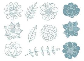 Ilustración de diseño de vector de conjunto de flores aislado sobre fondo blanco