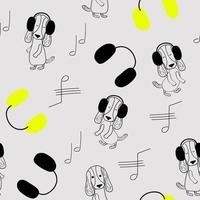 Seamless pattern with cool dogs and music theme. Vector Illustration. Kids illustration for nursery art.