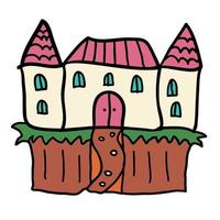 Cartoon doodle linear castle isolated on white background. vector