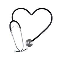 Black stethoscope with heart shape isolated on white background. Stock photo. photo