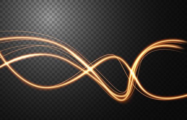 Abstract light speed motion effect, gold light trail. Vector Illustration