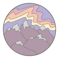 Vector illustration of mountain. Colorful hand drawn outline icon in circle frame. For print, web, design, decor, logo.