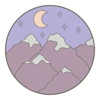 Vector illustration of mountain. Colorful hand drawn outline icon in circle frame. For print, web, design, decor, logo.