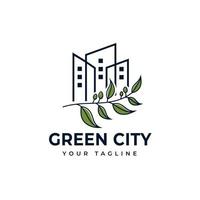 logotipo de diseño urbano de arte lineal, edificio alto ecológico. vector