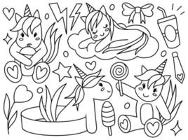 Unicorn Doodle Line Art Collection vector