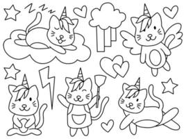 Cat Unicorn Doodle Line Art Collection vector