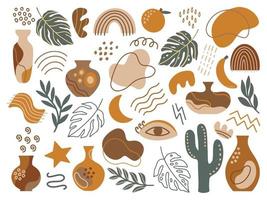 Set of hand drawn modern tropical element vector